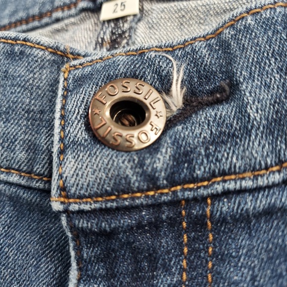 Fossil Jeans Womens Straight Size 25 Dark Wash Denim Stretch Low Rise Raw Hem - Picture 2 of 10